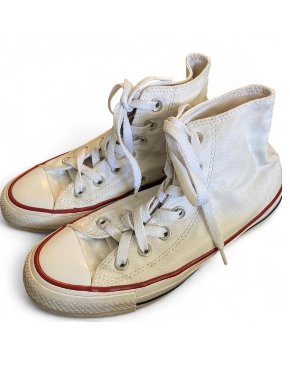Converse Kids White High-Top Sneakers with Red Stripe